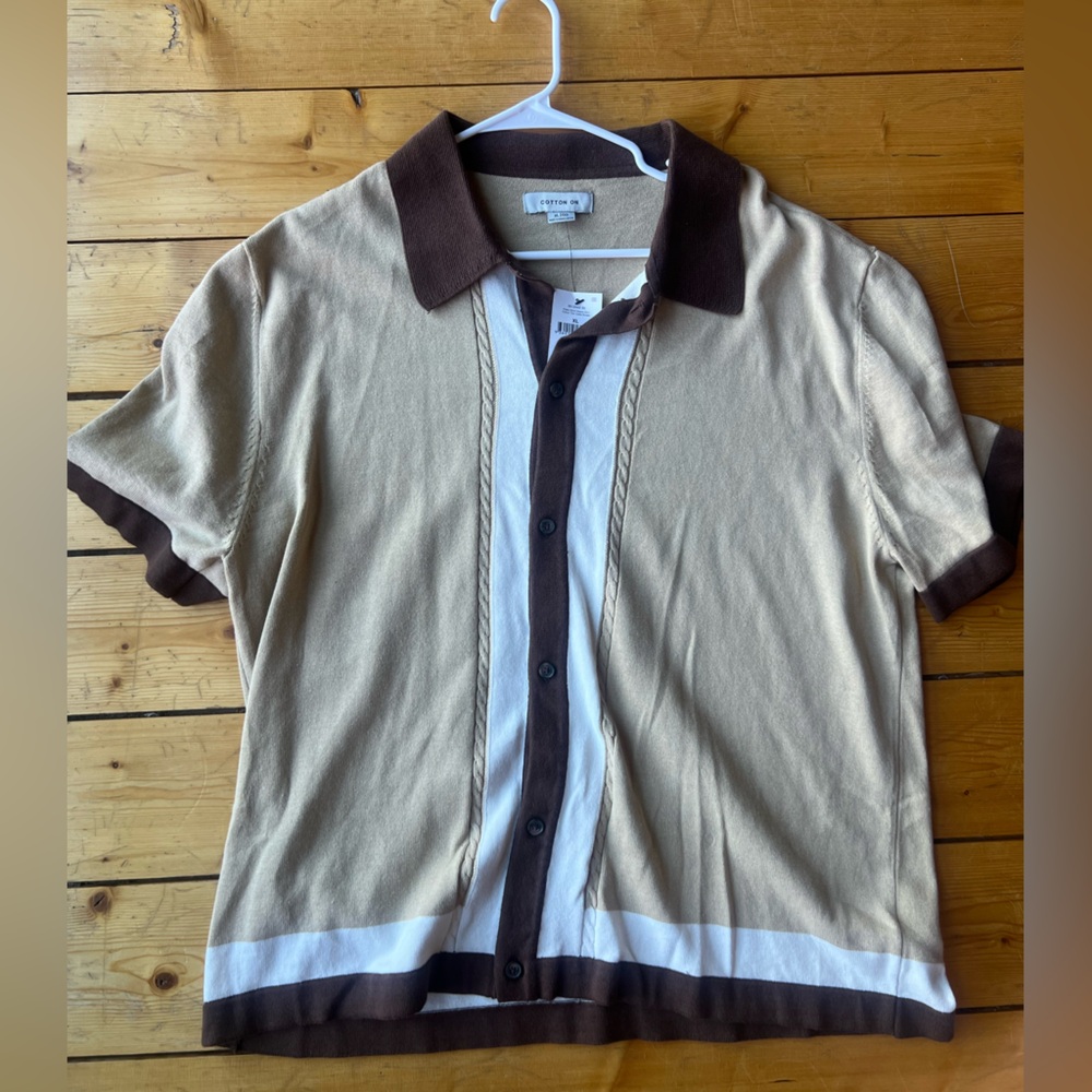 Cotton On Beige and Brown Button Down Shirt